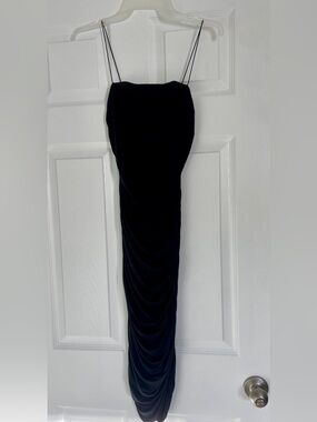 Black Ruched Midi Bodycon Dress with Spaghetti Straps